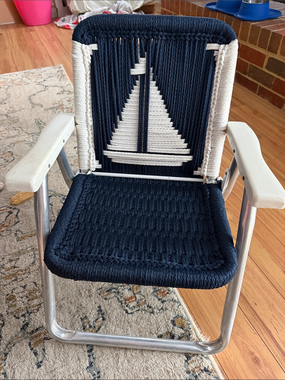 Macrame Woven Sailboat Kids Chair - Aluminum Navy and White - Picture 1 of 9